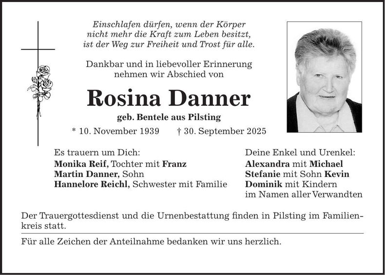 Traueranzeige Rosina Danner