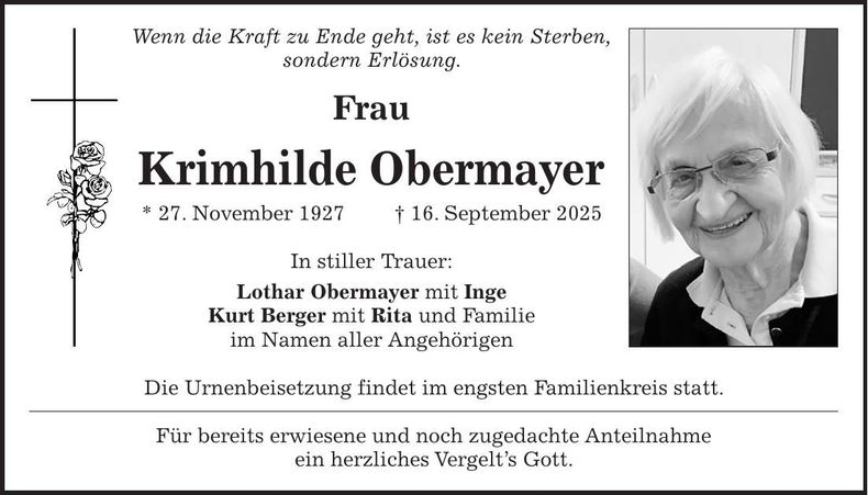 Traueranzeige Krimhilde Obermayer