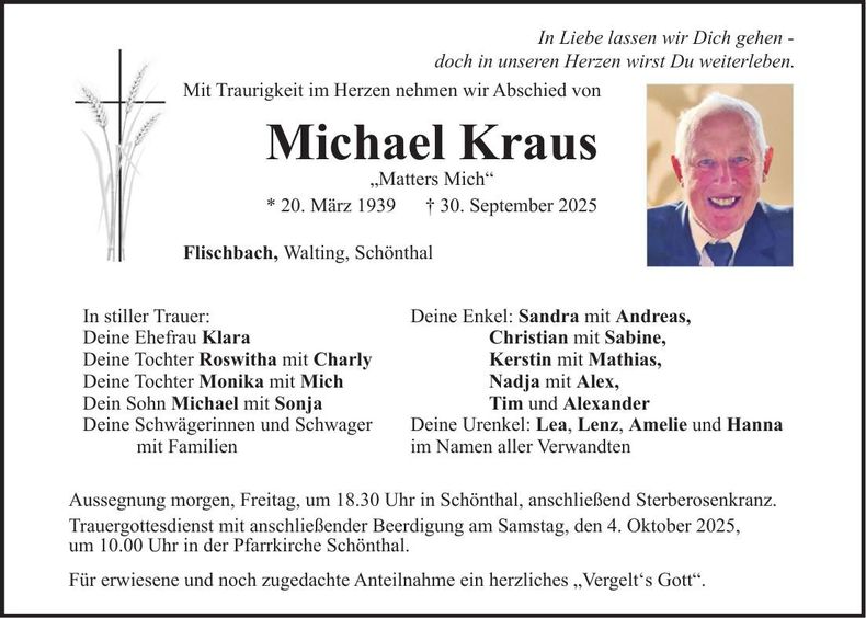 Traueranzeige Michael Kraus