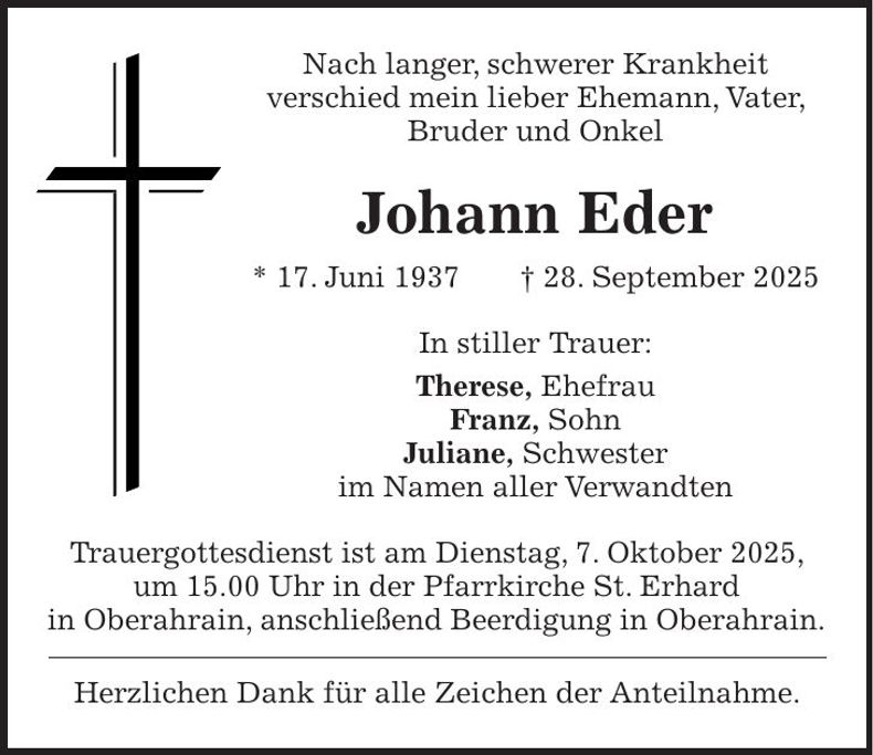 Traueranzeige Johann Eder