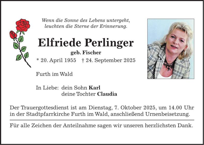 Traueranzeige Elfriede Perlinger