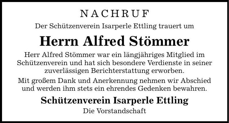 Traueranzeige Alfred Stömmer