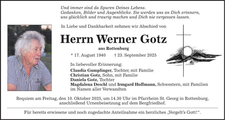 Traueranzeige Werner Gotz