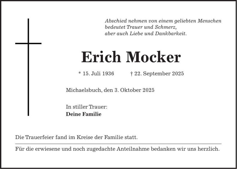 Traueranzeige Erich Mocker
