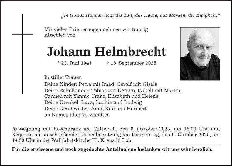 Traueranzeige Johann Helmbrecht
