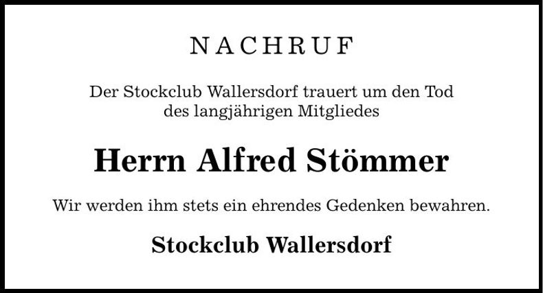 Traueranzeige Alfred Stömmer