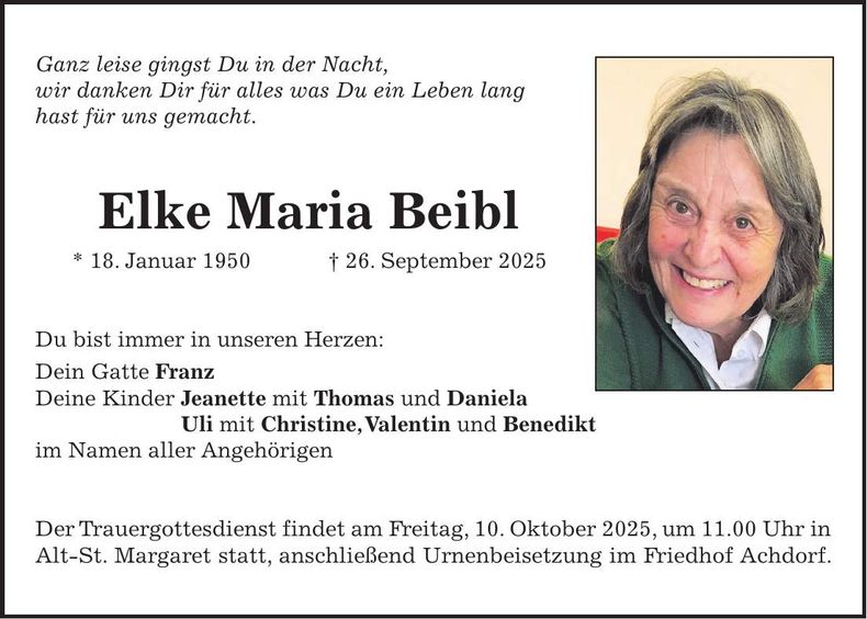 Traueranzeige Elke Maria Beibl
