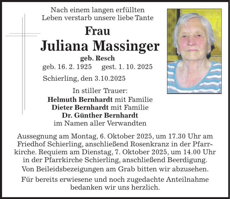 Traueranzeige Juliana Massinger