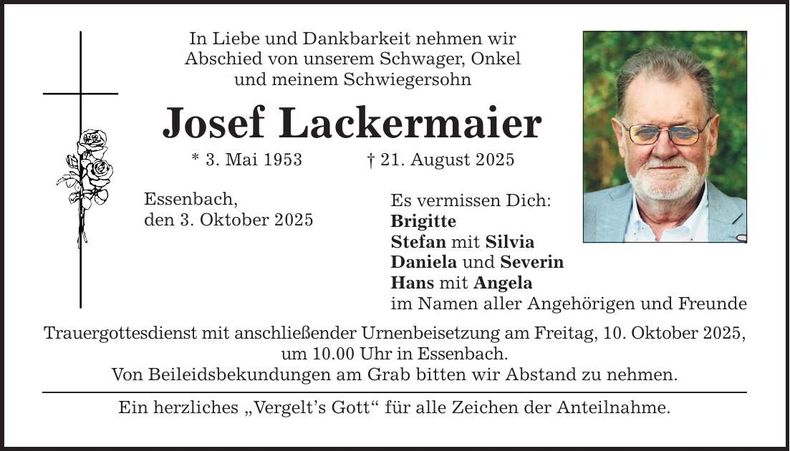 Traueranzeige Josef Lackermaier