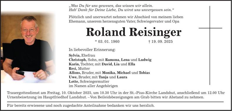 Traueranzeige Roland Reisinger