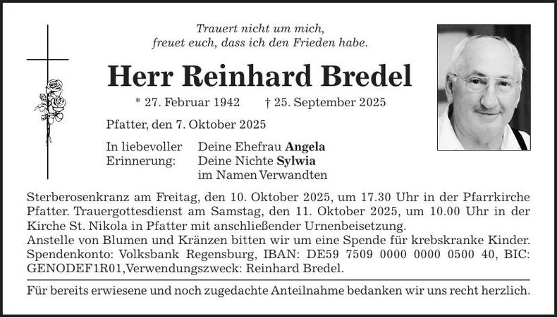 Traueranzeige Reinhard Bredel