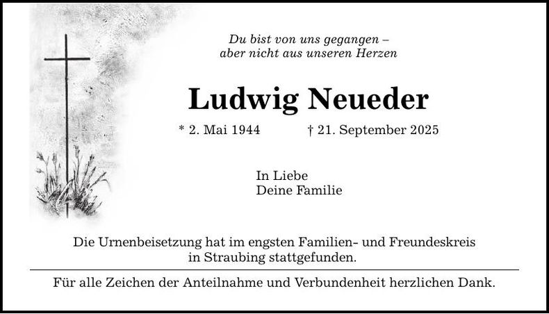 Traueranzeige Ludwig Neueder