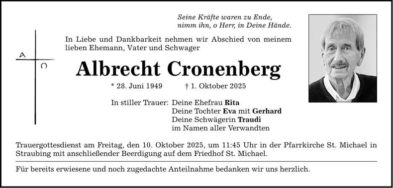 Traueranzeige Albrecht Cronenberg