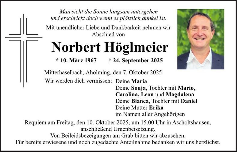 Traueranzeige Norbert Höglmeier