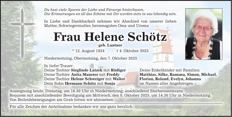 Traueranzeige Helene Schötz