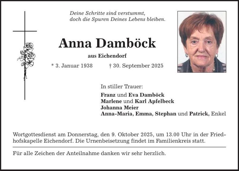 Traueranzeige Anna Damböck