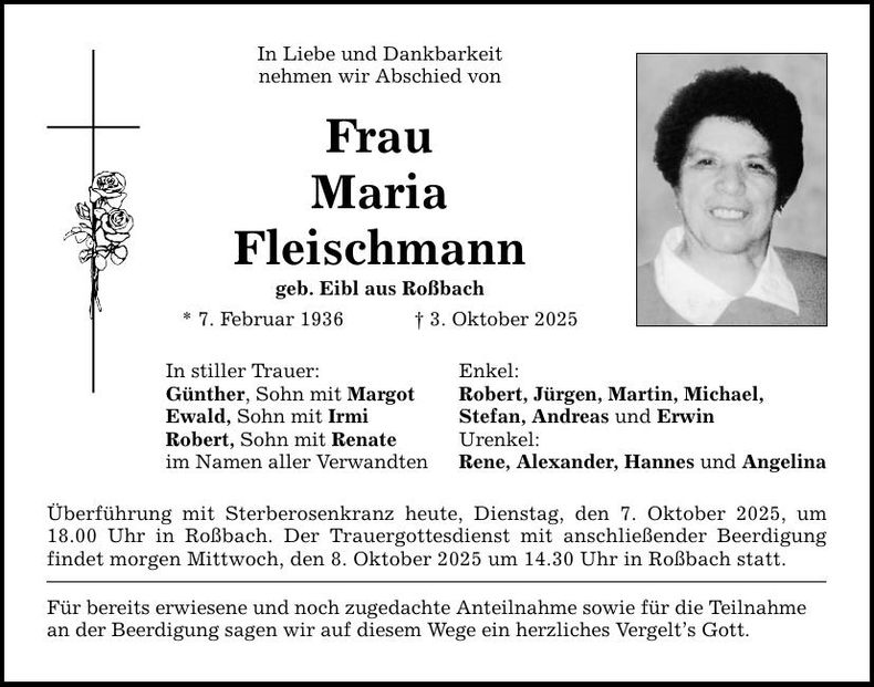 Traueranzeige Maria Fleischmann