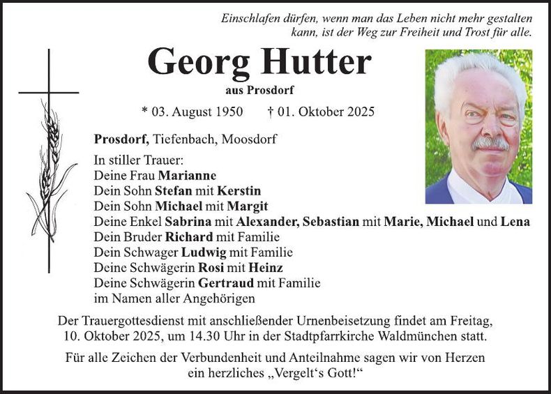 Traueranzeige Georg Hutter