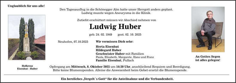 Traueranzeige Ludwig Huber