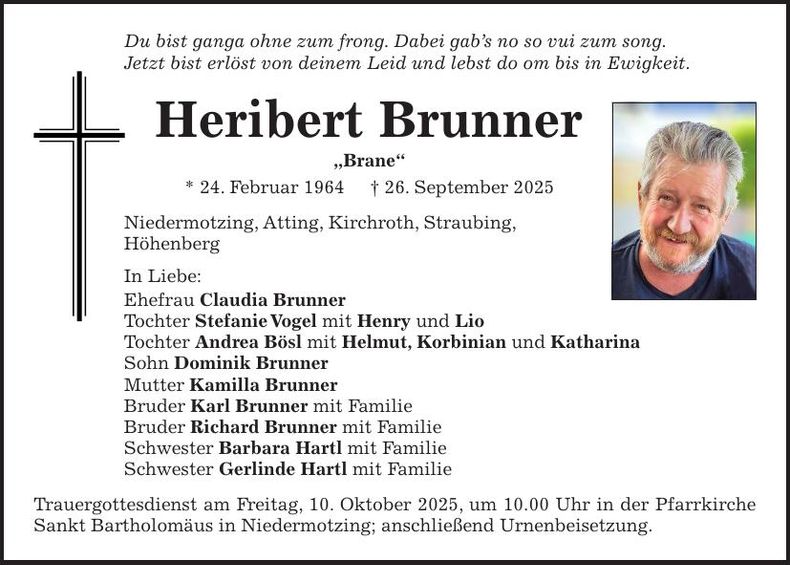 Traueranzeige Heribert Brunner