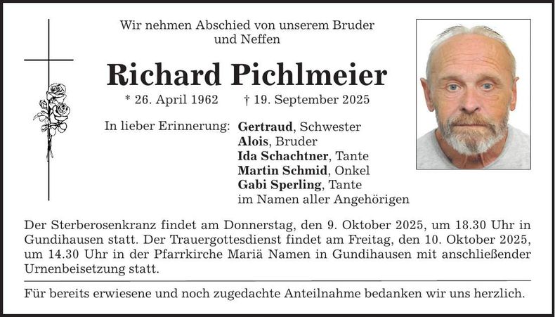 Traueranzeige Richard Pichlmeier