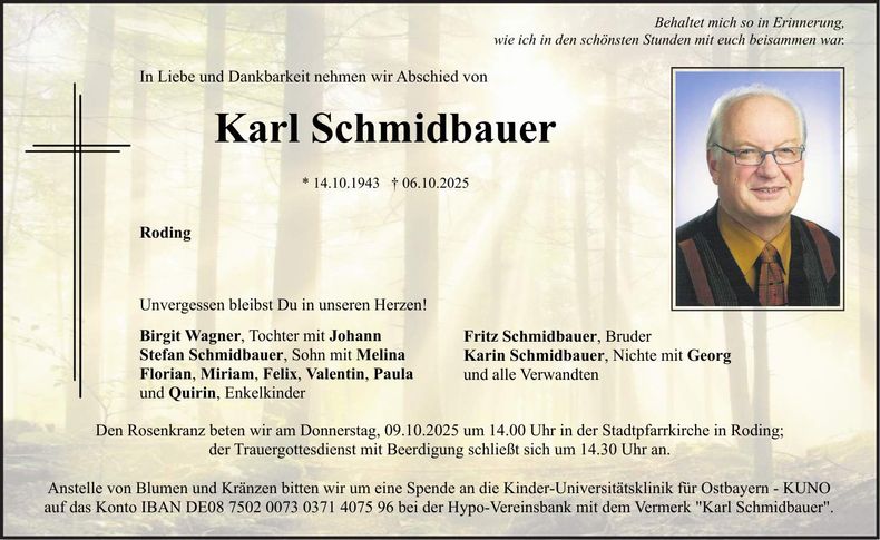 Traueranzeige Karl Schmidbauer