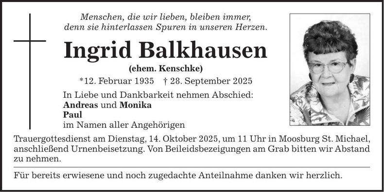 Traueranzeige Ingrid Balkhausen