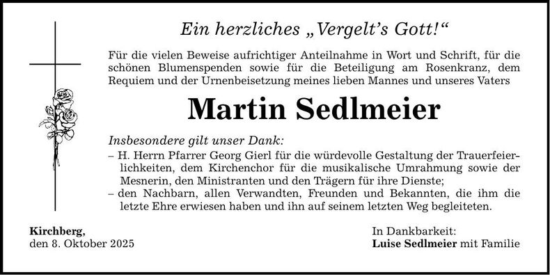 Traueranzeige Martin Sedlmeier