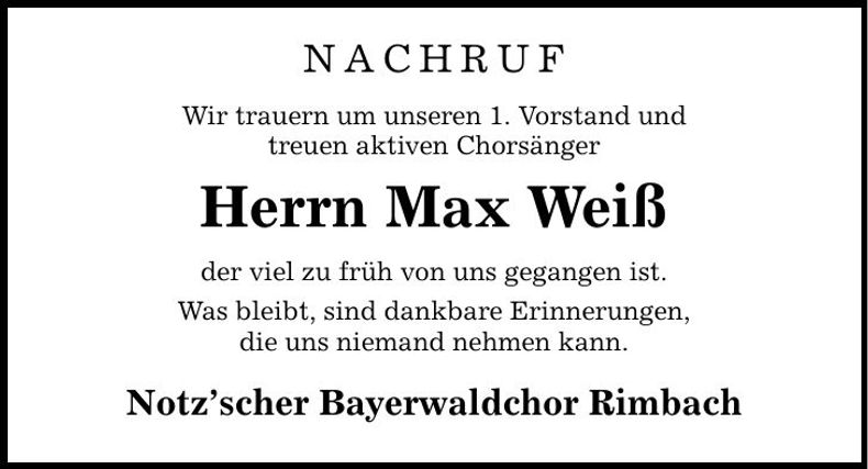 Traueranzeige Max Weiß
