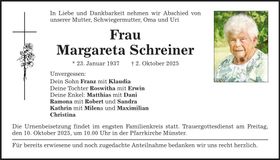 Traueranzeige Margareta Schreiner