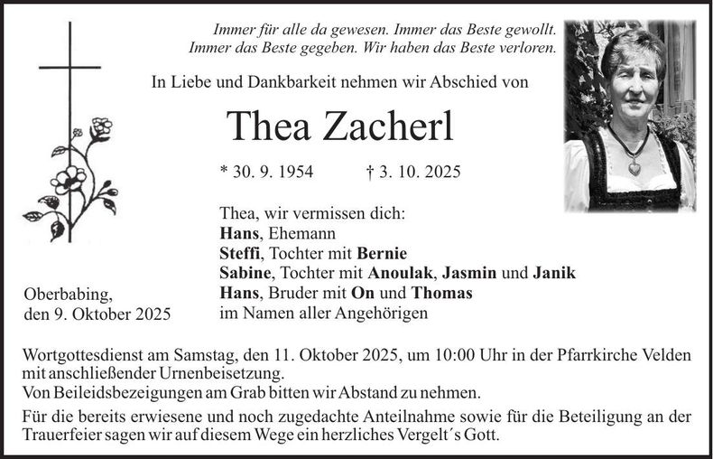 Traueranzeige Thea Zacherl