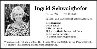 Traueranzeige Ingrid Schwaighofer