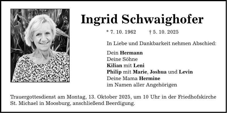 Traueranzeige Ingrid Schwaighofer