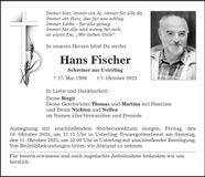 Traueranzeige Hans Fischer