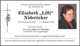 Traueranzeige Elisabeth "Lilli" Nideröcker