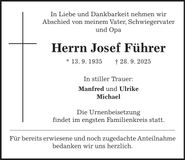 Traueranzeige Josef Führer