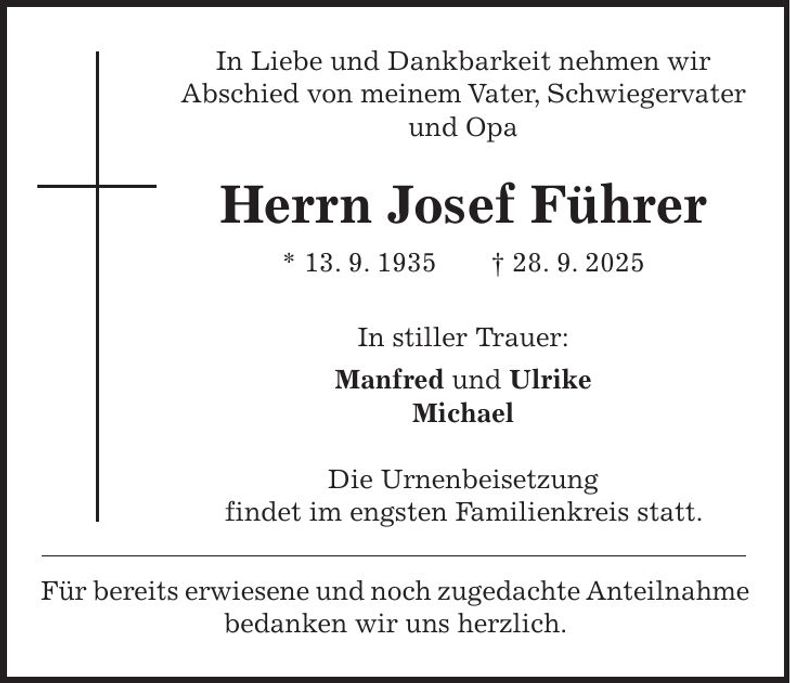 Traueranzeige Josef Führer