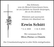 Traueranzeige Erwin Schütt