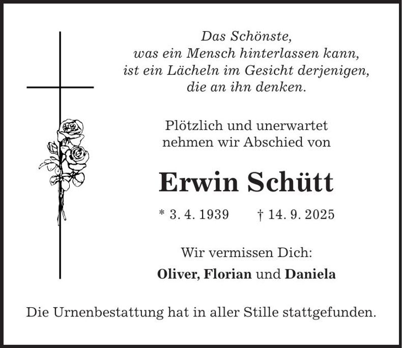 Traueranzeige Erwin Schütt