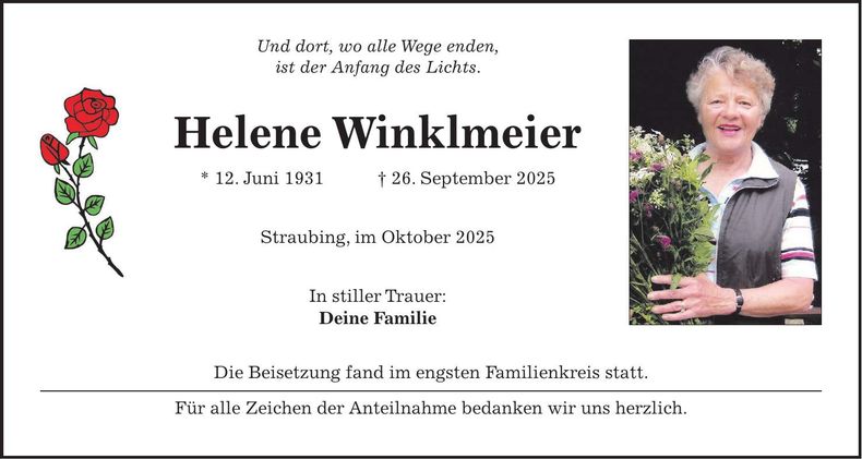Traueranzeige Helene Winklmeier