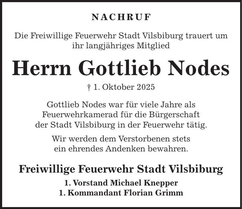 Traueranzeige Gottlieb Nodes