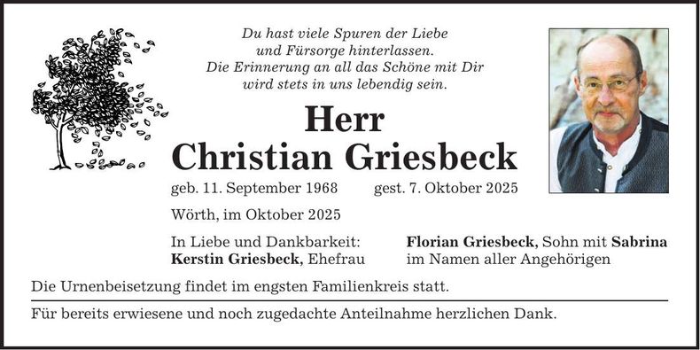 Traueranzeige Christian Griesbeck