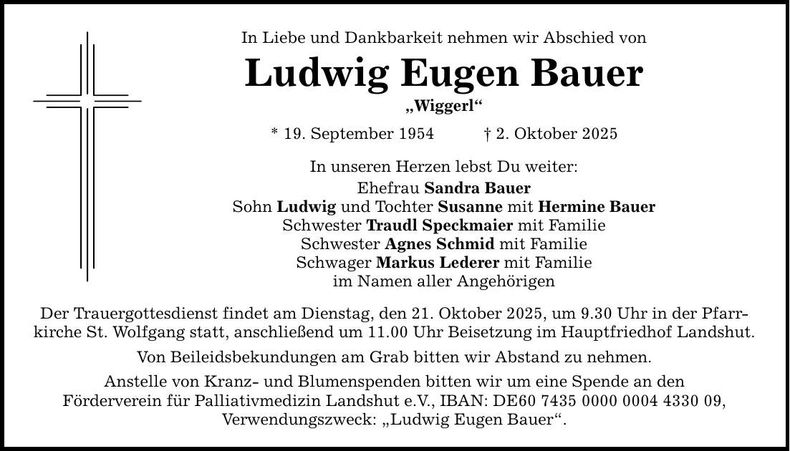 Traueranzeige Ludwig Eugen Bauer