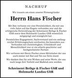 Traueranzeige Hans Fischer