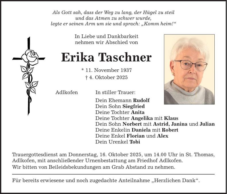 Traueranzeige Erika Taschner