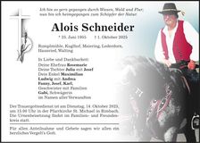 Traueranzeige Aloois Schneider