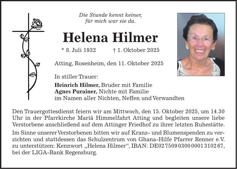 Traueranzeige Helena Hilmer