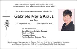 Traueranzeige Kraus Gabriele Maria