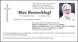 Traueranzeige Max Bornschlegl