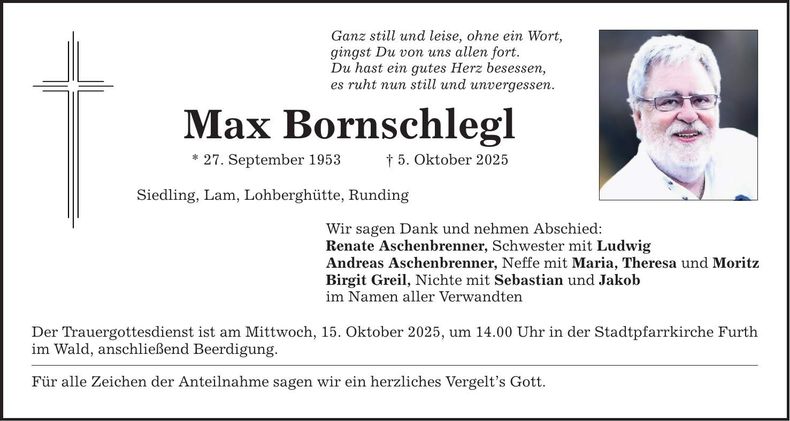 Traueranzeige Max Bornschlegl
